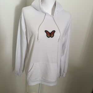 SHEIN Monarch Butterfly Patch Sweatshirt White Hoodie Medium